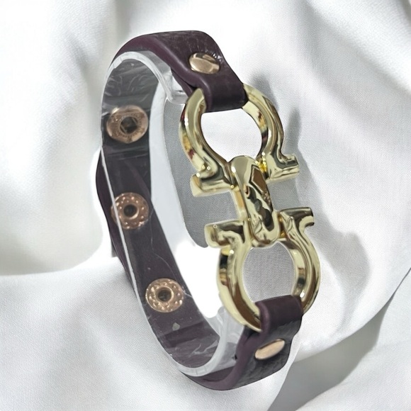 Design Orginal Jewelry - Gold and Dark Brown Leather Bracelet